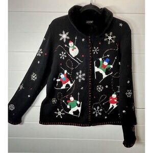 Designer Originals Studio Christmas VTG Snowman Cardigan Sweater Womens L